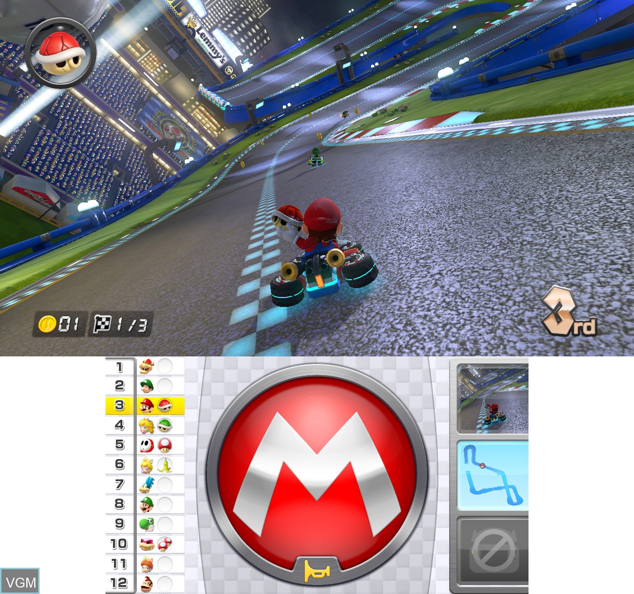 In-game screen of the game Mario Kart 8 on Nintendo Wii U