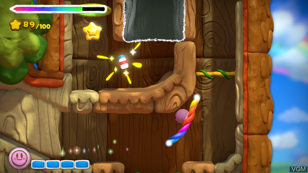 In-game screen of the game Kirby and the Rainbow Paintbrush on Nintendo Wii U