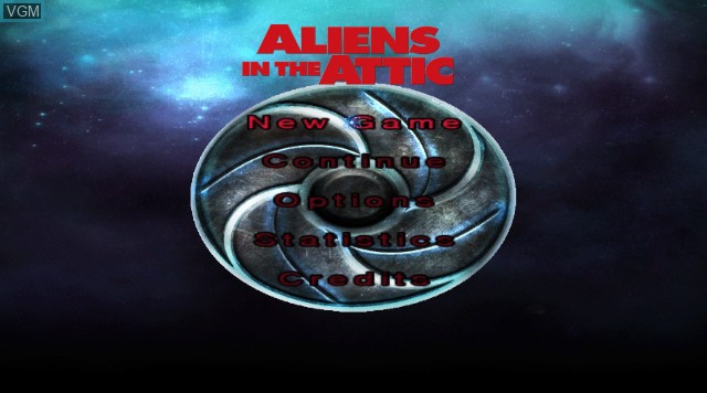Title screen of the game Aliens in the Attic on Nintendo Wii