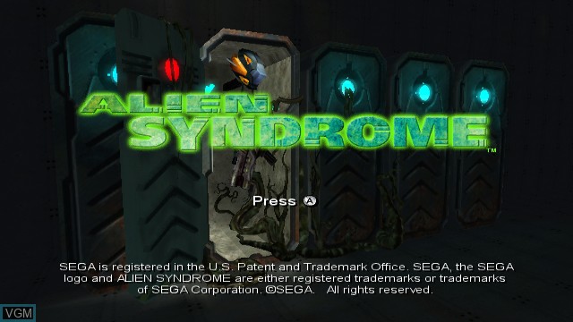 Title screen of the game Alien Syndrome on Nintendo Wii