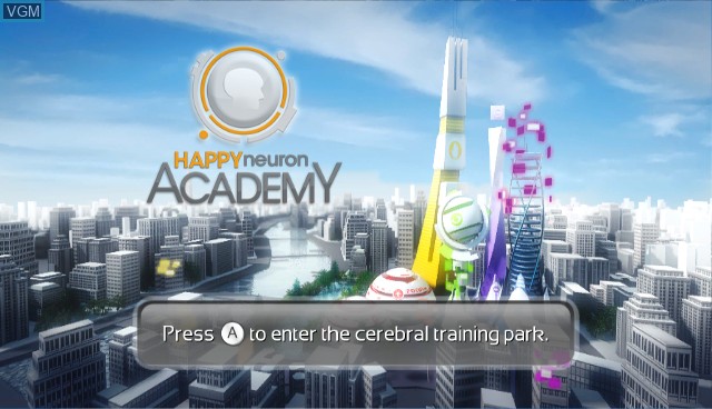 Title screen of the game Happy Neuron Academy on Nintendo Wii