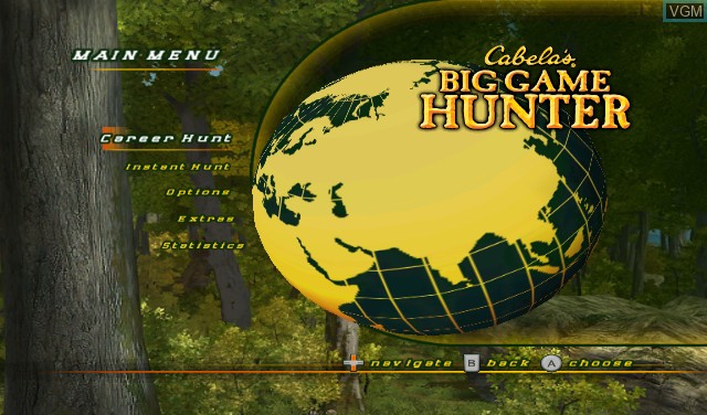 Title screen of the game Cabela's Big Game Hunter on Nintendo Wii