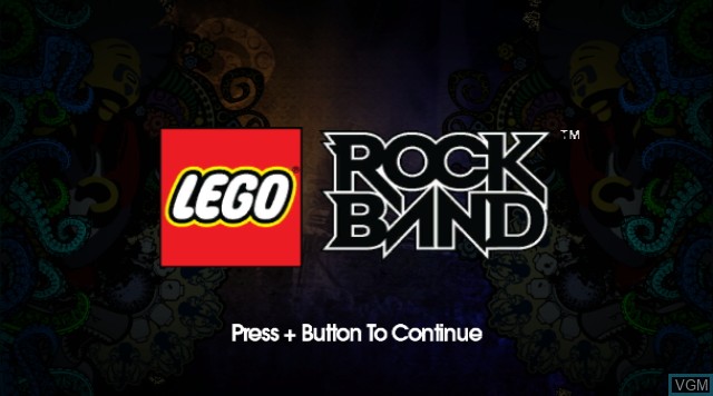 Title screen of the game LEGO Rock Band on Nintendo Wii