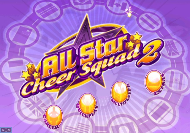 Title screen of the game All Star Cheer Squad 2 on Nintendo Wii