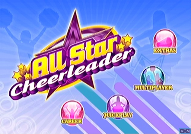 Title screen of the game All Star Cheerleader on Nintendo Wii