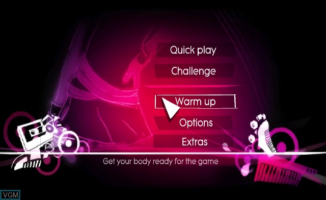 Menu screen of the game Just Dance on Nintendo Wii