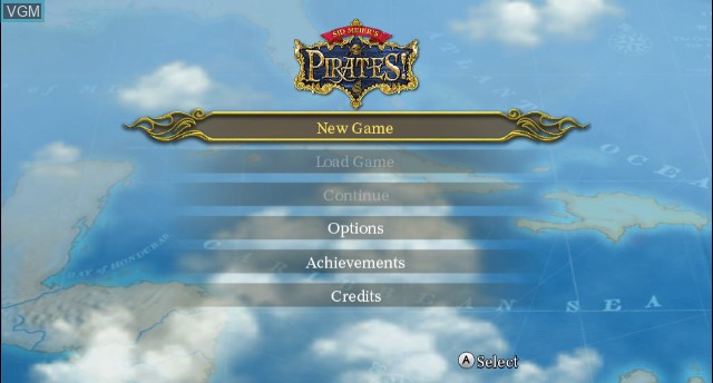 Menu screen of the game Sid Meier's Pirates! on Nintendo Wii