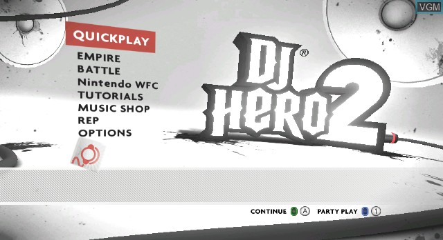 Menu screen of the game DJ Hero 2 on Nintendo Wii