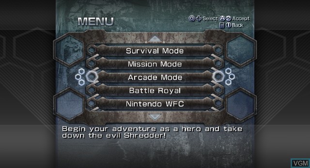 Menu screen of the game Teenage Mutant Ninja Turtles - Smash-Up on Nintendo Wii