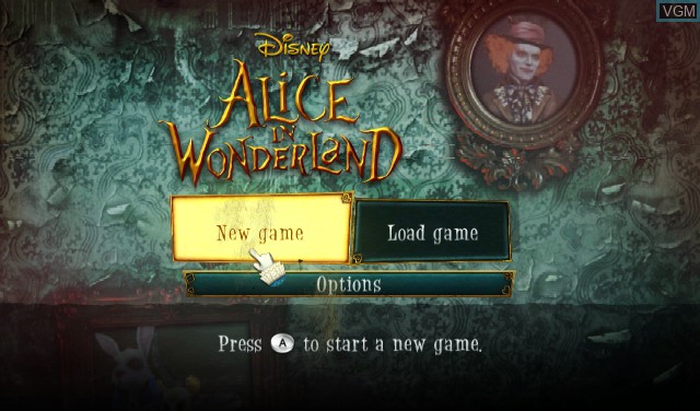 Menu screen of the game Alice in Wonderland on Nintendo Wii