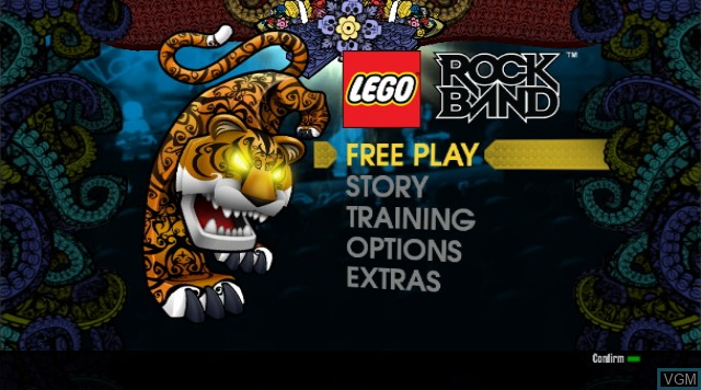 Menu screen of the game LEGO Rock Band on Nintendo Wii