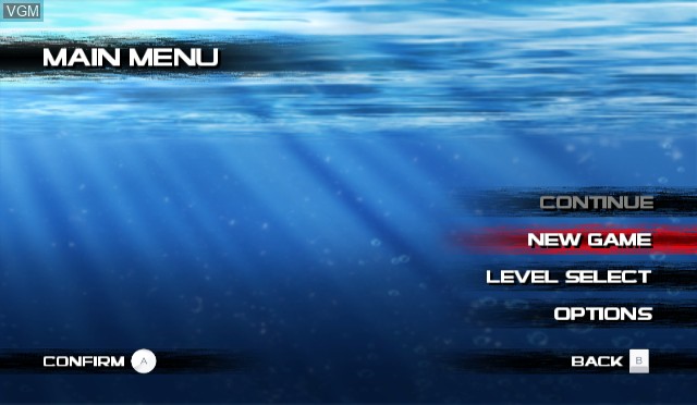 Menu screen of the game JAWS - Ultimate Predator on Nintendo Wii