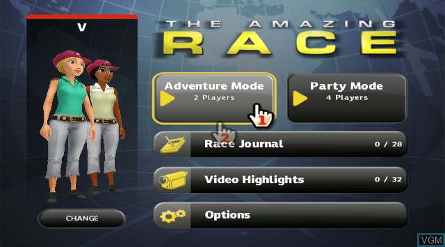 Menu screen of the game Amazing Race, The on Nintendo Wii