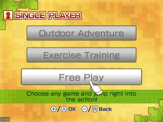 Menu screen of the game Active Life - Outdoor Challenge on Nintendo Wii