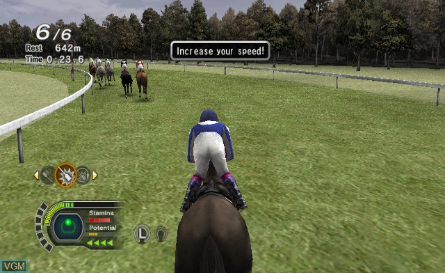 In-game screen of the game Champion Jockey - G1 Jockey & Gallop Racer on Nintendo Wii