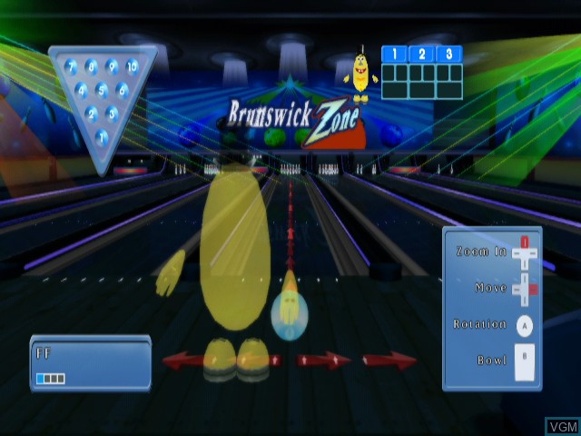 In-game screen of the game Brunswick Zone Cosmic Bowling on Nintendo Wii