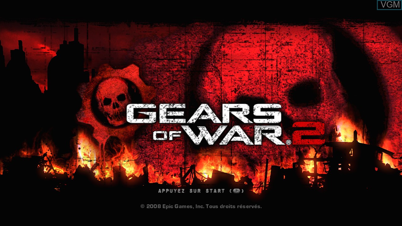 Title screen of the game Gears of War 2 on Microsoft Xbox 360