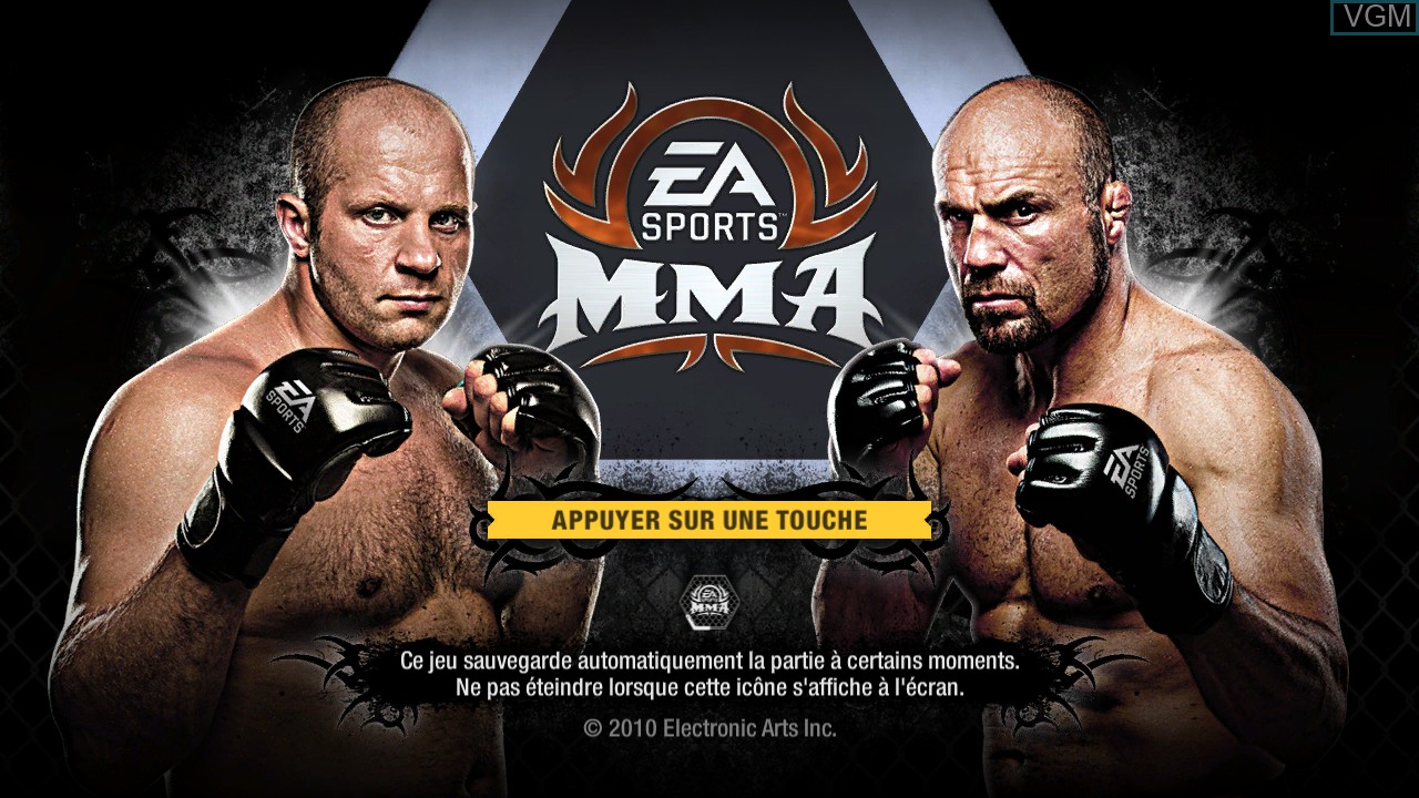 Title screen of the game EA Sports MMA on Microsoft Xbox 360