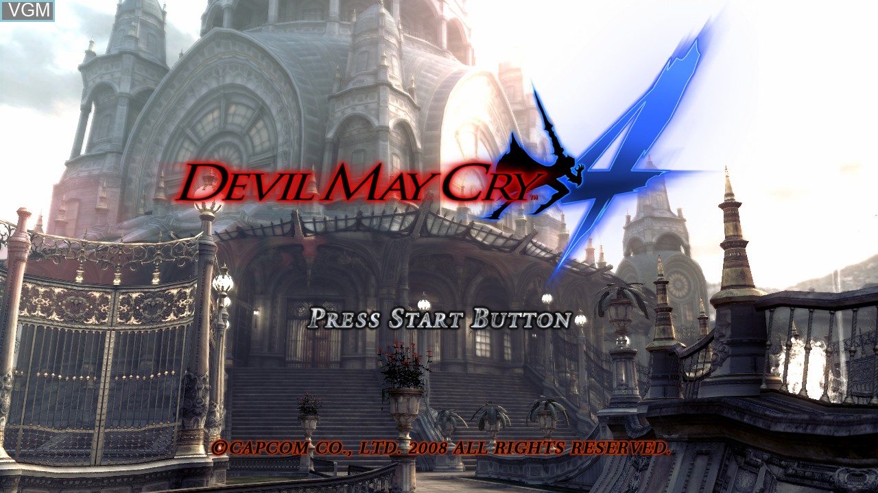Title screen of the game Devil May Cry 4 on Microsoft Xbox 360