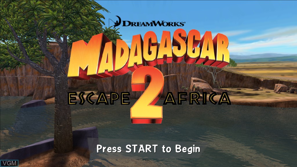 Title screen of the game Madagascar - Escape 2 Africa on Microsoft Xbox 360