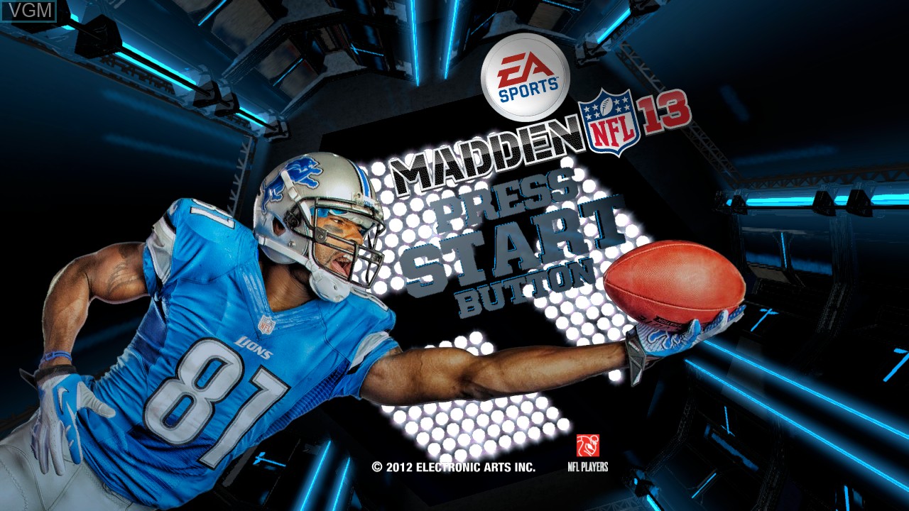 Title screen of the game Madden NFL 13 on Microsoft Xbox 360