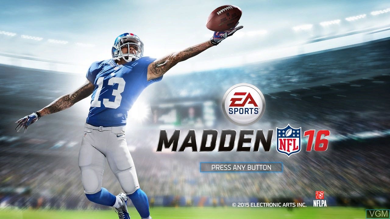 Title screen of the game Madden NFL 16 on Microsoft Xbox 360