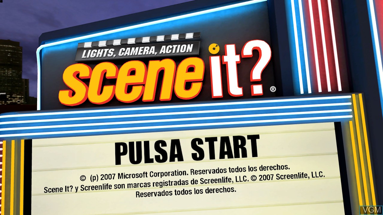 Title screen of the game Scene It? Bright Lights! Big Screen! on Microsoft Xbox 360