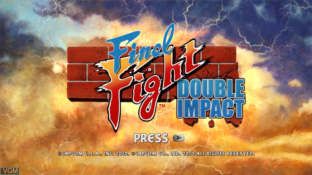 Title screen of the game Final Fight - Double Impact on Microsoft Xbox 360