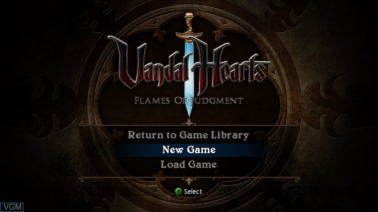 Title screen of the game Vandal Hearts - Flames of Judgment on Microsoft Xbox 360