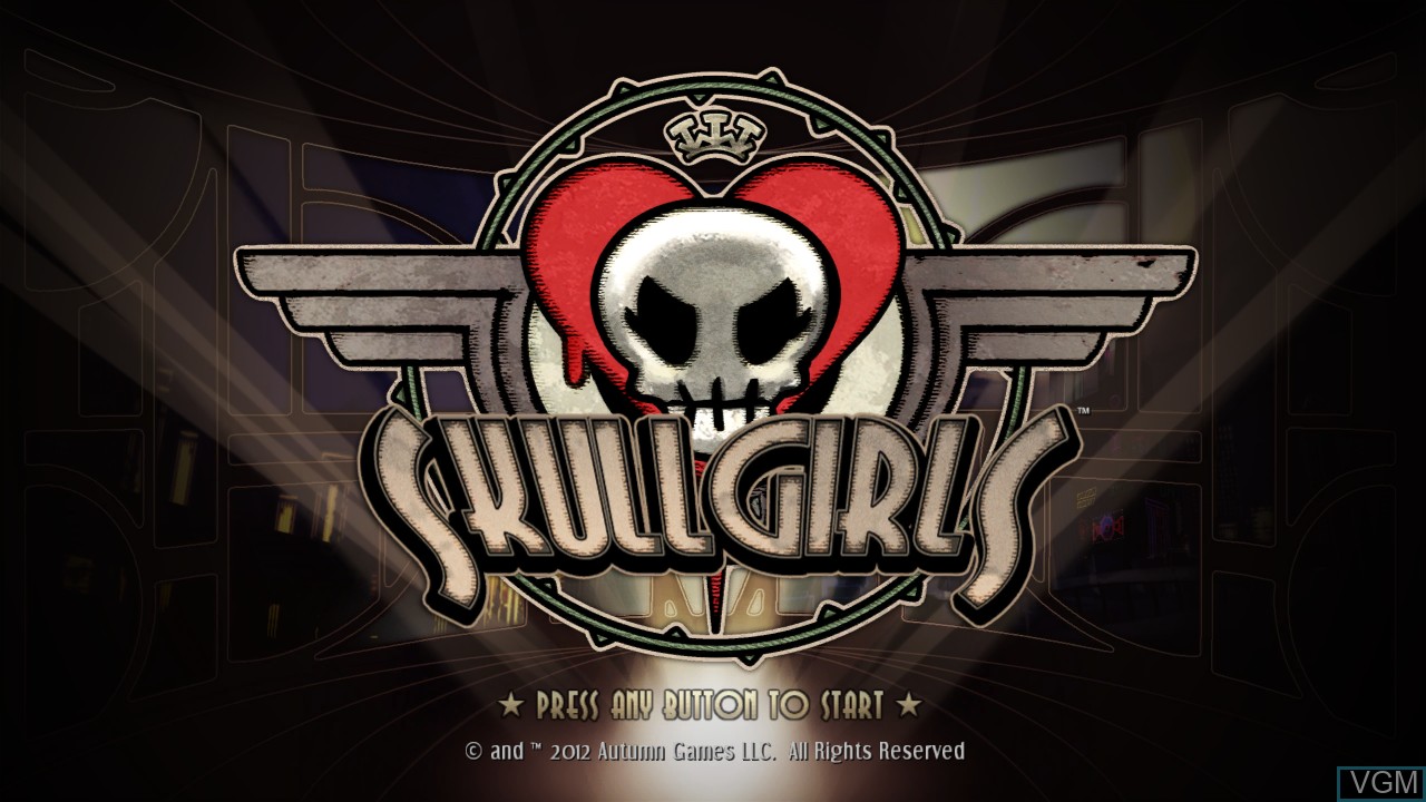 Title screen of the game Skullgirls on Microsoft Xbox 360