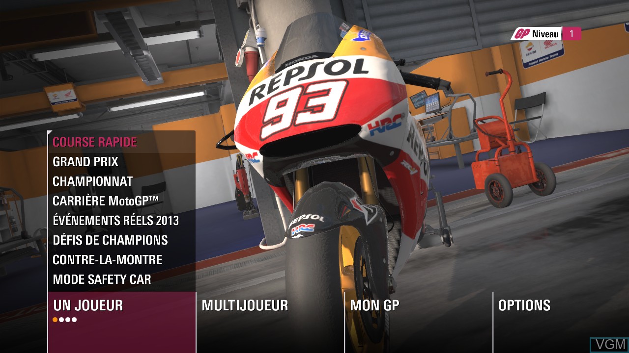 Menu screen of the game MotoGP 14 on Microsoft Xbox 360