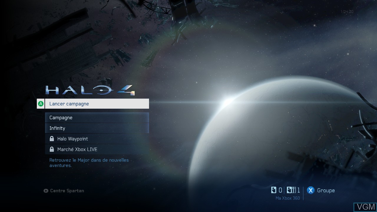 Menu screen of the game Halo 4 on Microsoft Xbox 360