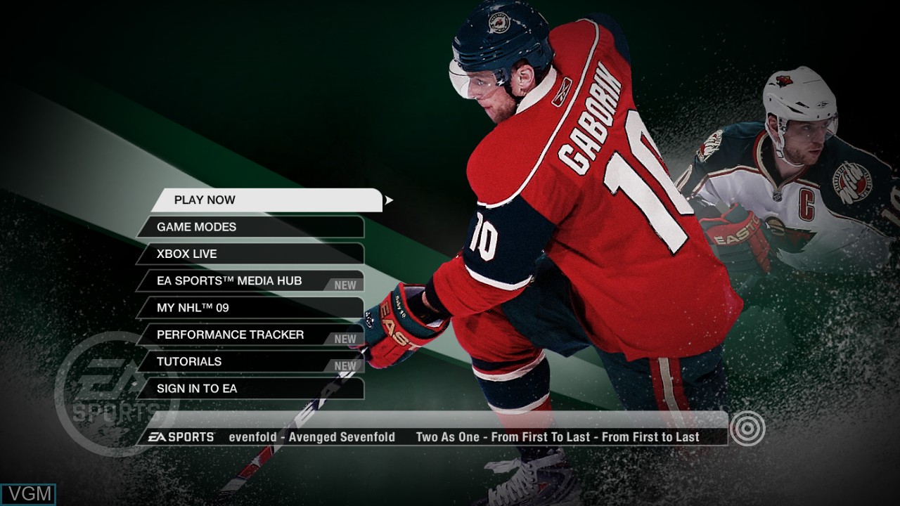 Menu screen of the game NHL 09 on Microsoft Xbox 360