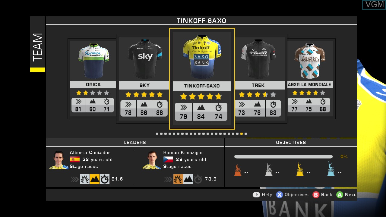 Menu screen of the game Tour de France 2014 on Microsoft Xbox 360