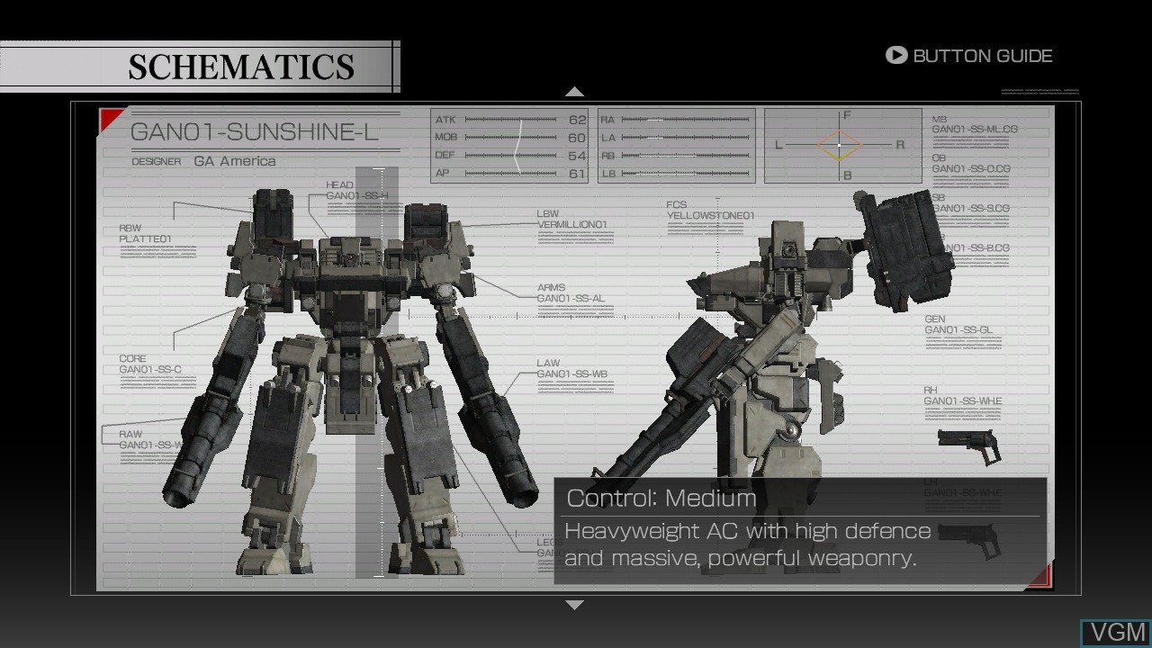 Menu screen of the game Armored Core 4 on Microsoft Xbox 360