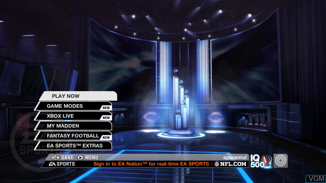 Menu screen of the game Madden NFL 09 on Microsoft Xbox 360