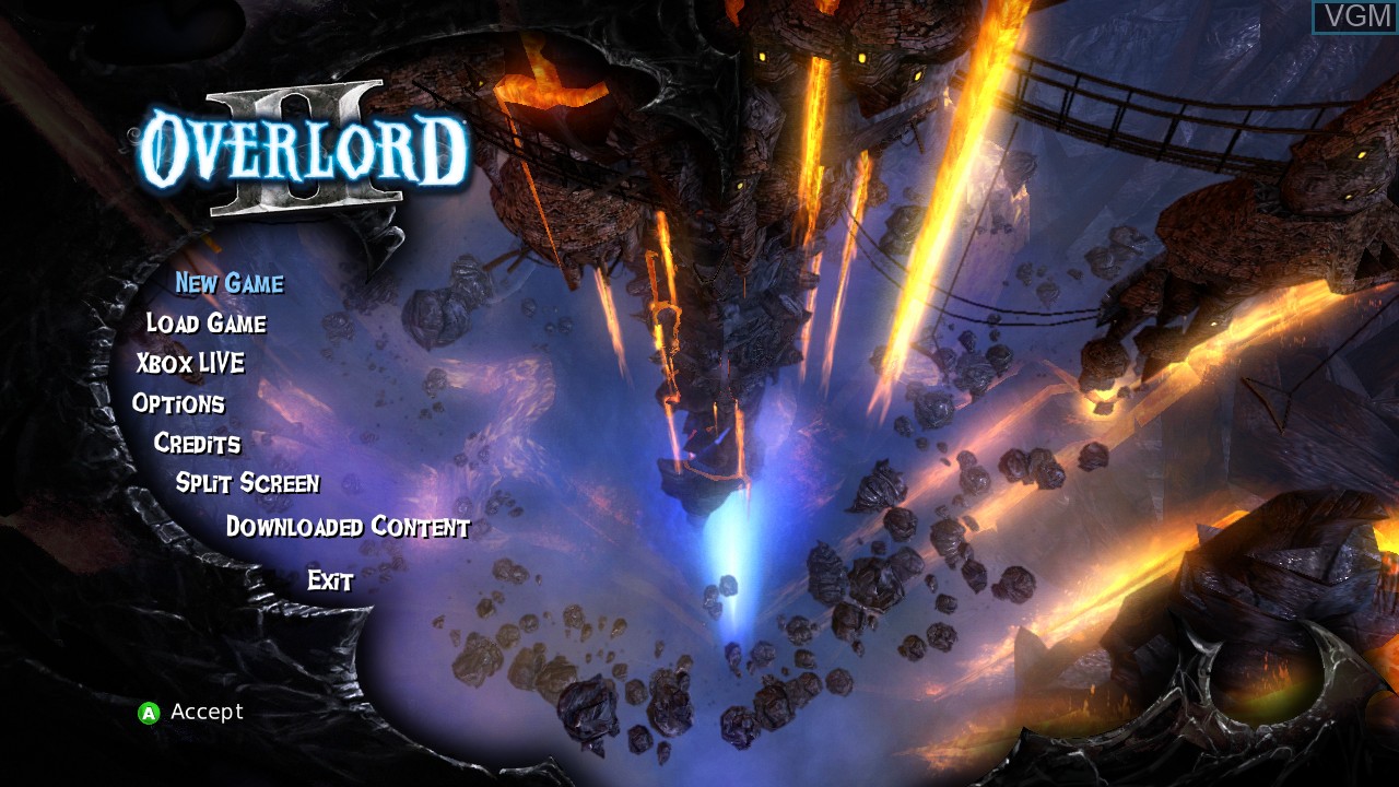 Menu screen of the game Overlord II on Microsoft Xbox 360