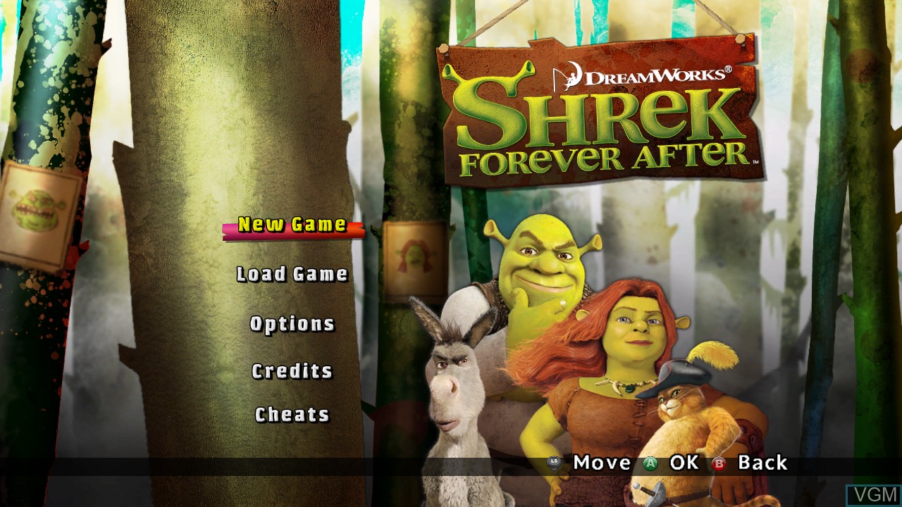 Menu screen of the game Shrek Forever After on Microsoft Xbox 360