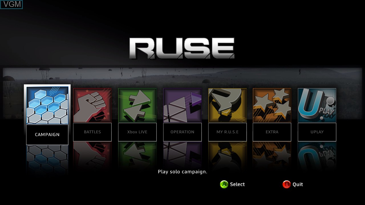 Menu screen of the game R.U.S.E. on Microsoft Xbox 360