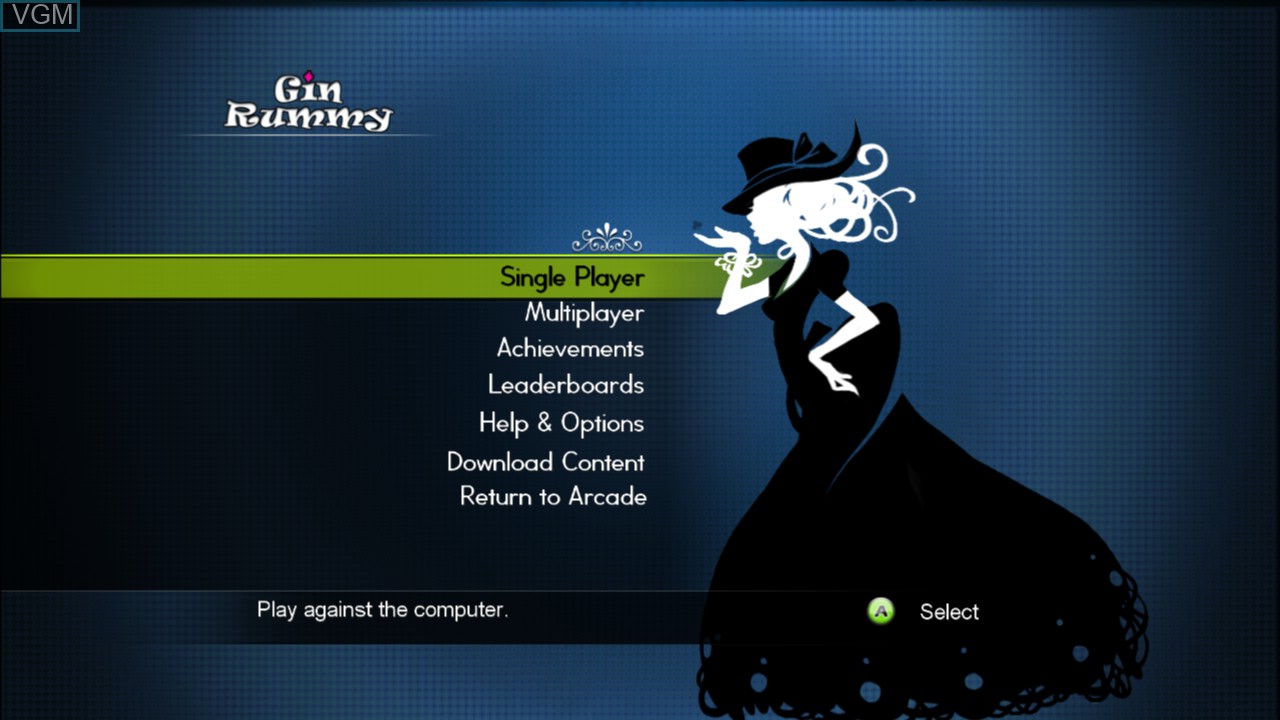 Menu screen of the game Gin Rummy on Microsoft Xbox 360