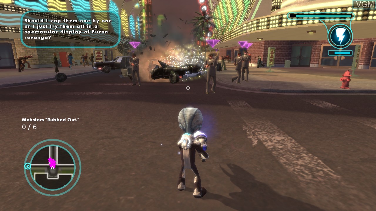 In-game screen of the game Destroy All Humans! Path of the Furon on Microsoft Xbox 360
