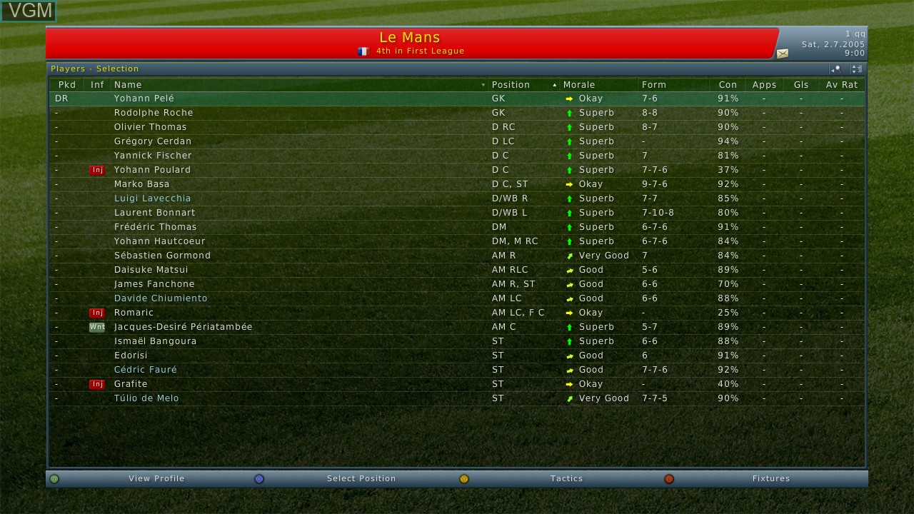 In-game screen of the game Football Manager 2006 on Microsoft Xbox 360