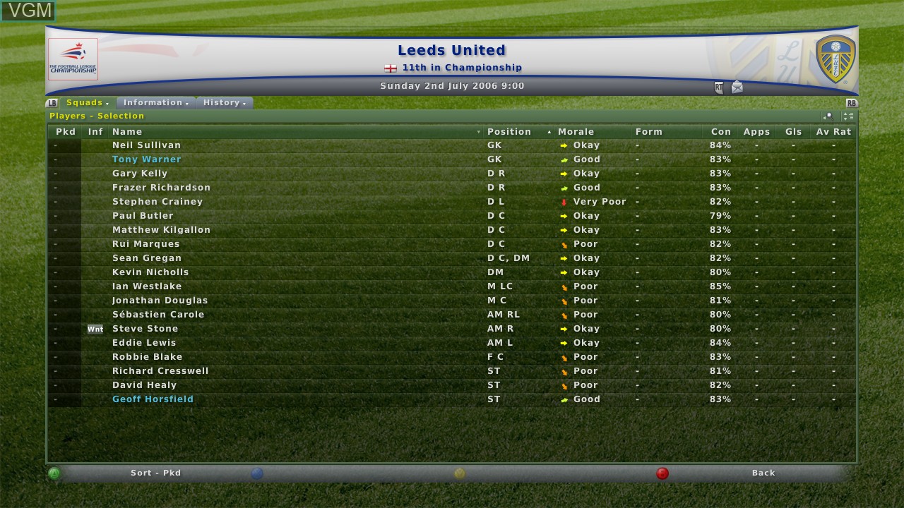In-game screen of the game Football Manager 2007 on Microsoft Xbox 360