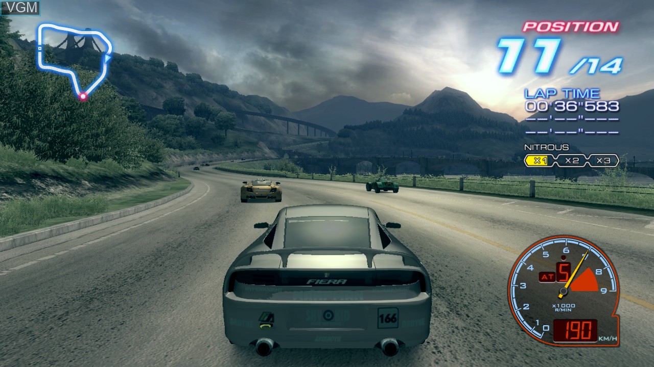 In-game screen of the game Ridge Racer 6 on Microsoft Xbox 360