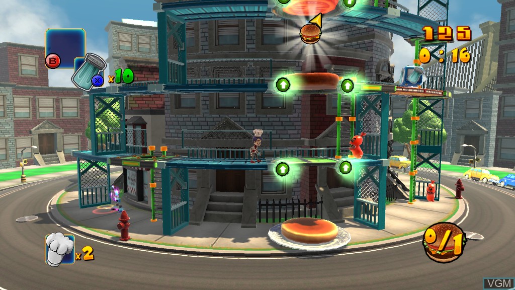 In-game screen of the game BurgerTime - World Tour on Microsoft Xbox 360