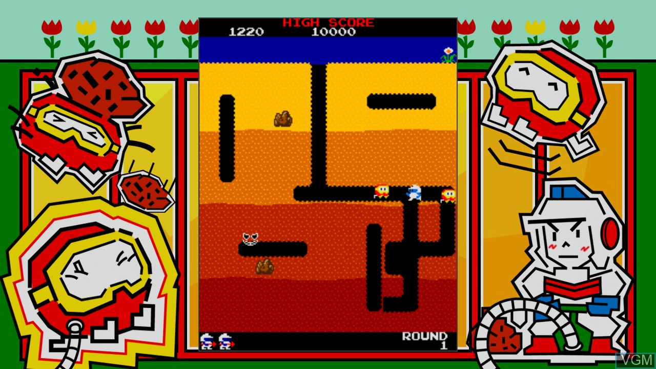 In-game screen of the game Dig Dug on Microsoft Xbox 360
