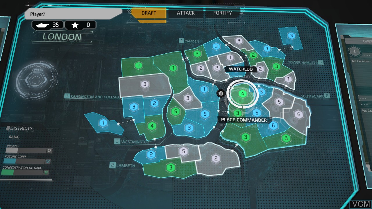 In-game screen of the game Risk - Urban Assault on Microsoft Xbox 360