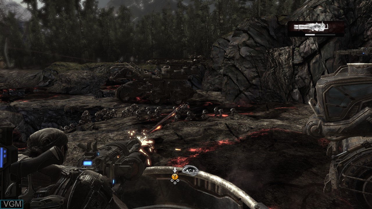 In-game screen of the game Gears of War 2 on Microsoft Xbox 360