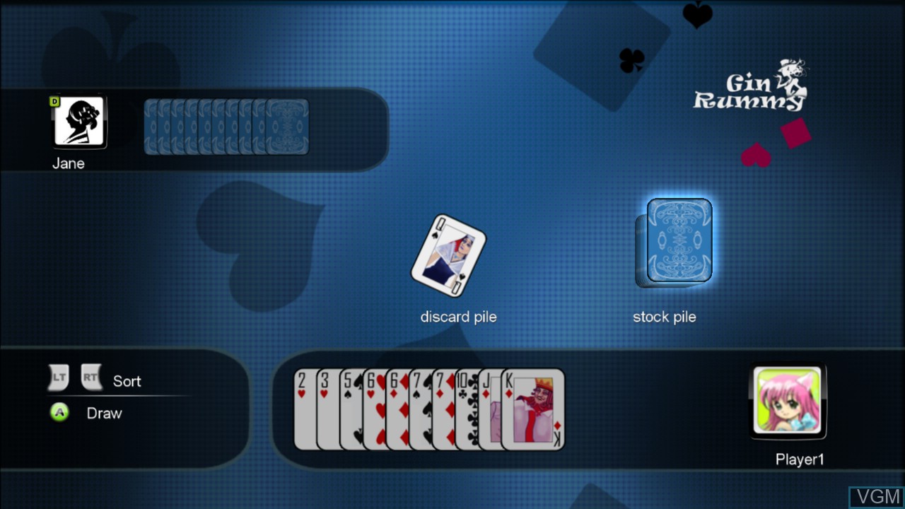 In-game screen of the game Gin Rummy on Microsoft Xbox 360