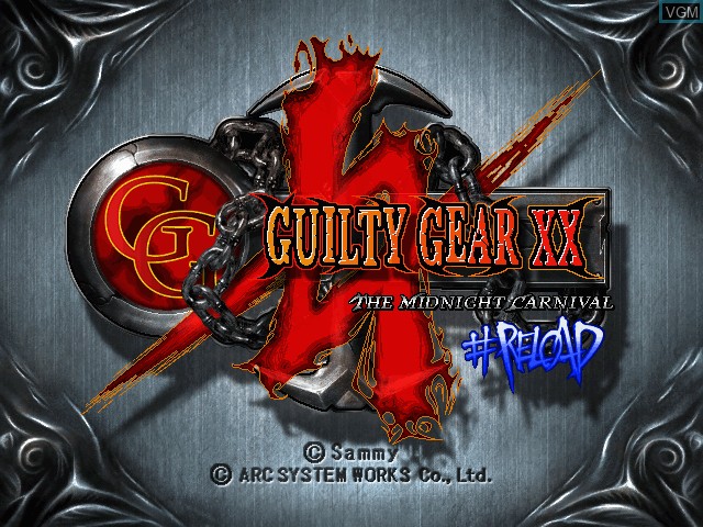 Title screen of the game Guilty Gear XX #Reload on Microsoft Xbox